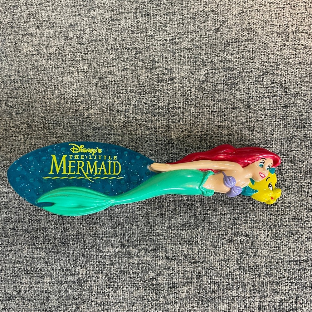Vintage 1997 Disney The Little Mermaid Ariel Flounder Hair Brush Blue Glitter
